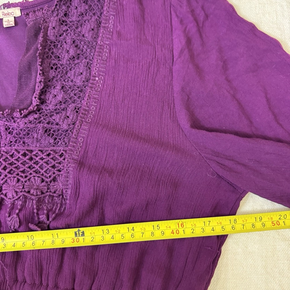 Womens Boho Maxi Dress Size L Burgundy Romantic Lace Flutter Sleeve Empire Waist - Picture 7 of 12